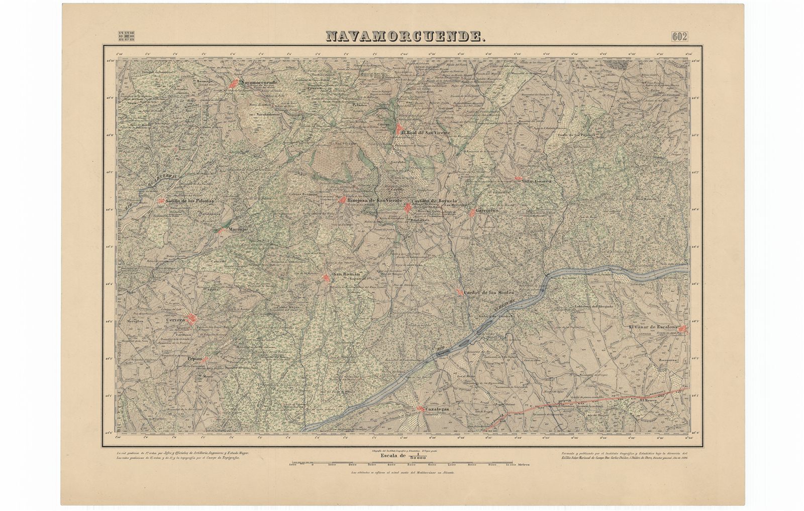 Mapa Topográfico Nacional a escala 1:50.000, hoja 602 «Navamorcuende», primera edición de 1886, con Garciotum señalado