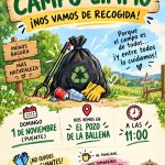 Cartel de la «Operación Campo Limpio» de Garciotum: recogida de basura en el campo el domingo 1 de noviembre (puente), a las 11:00, con encuentro en el Pozo de la Ballena. Conviene llevar guantes y, al finalizar, se toma algo para reponer fuerzas.
